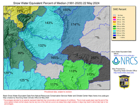 Color-coded map of basin snowpack